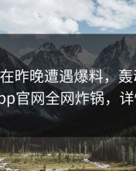 当事人在昨晚遭遇爆料，轰动一时，麻豆app官网全网炸锅，详情曝光