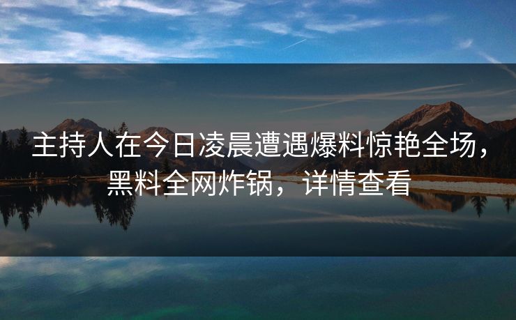 主持人在今日凌晨遭遇爆料惊艳全场，黑料全网炸锅，详情查看